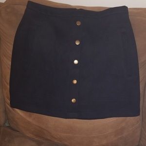 Black velour skirt mock button front